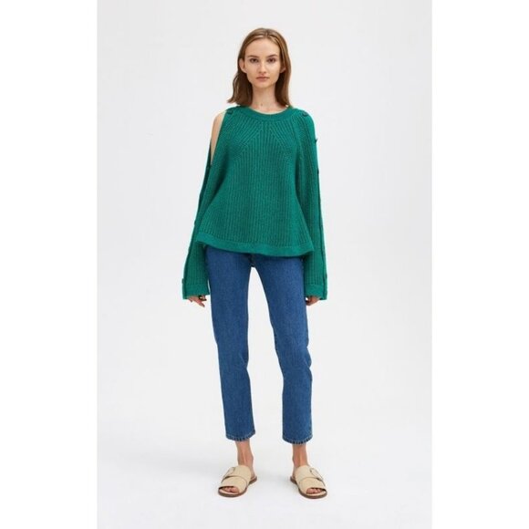 Rodebjer Womens Size Large Maribel Green Knit Sweater With Button Sleeves - Picture 2 of 12